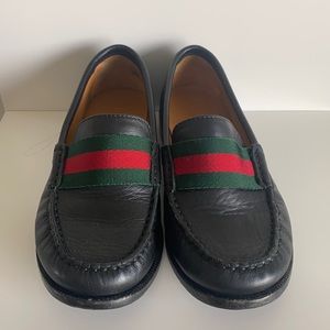 GUCCI Boy's Leather Web Trim Loafers
